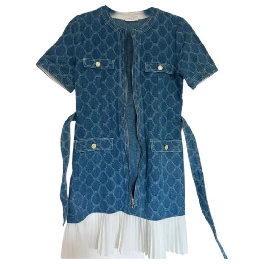 Sandro Blue Denim Dress with White Stitching